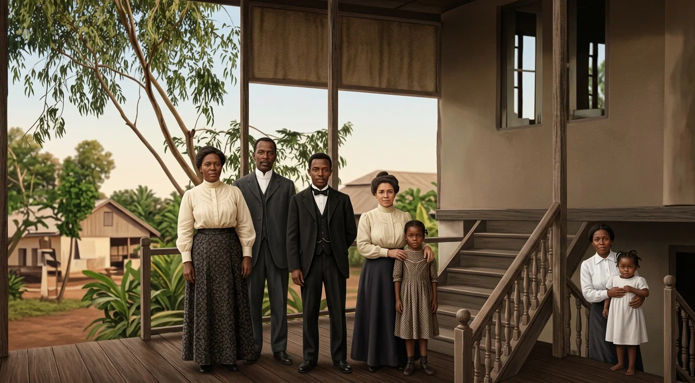 THE WATERLOO MISSION HOME, WITH BROTHER AND SISTER LEWIS AT THE LEFT AND BROTHER AND SISTER BOLTON AT THE RIGHT