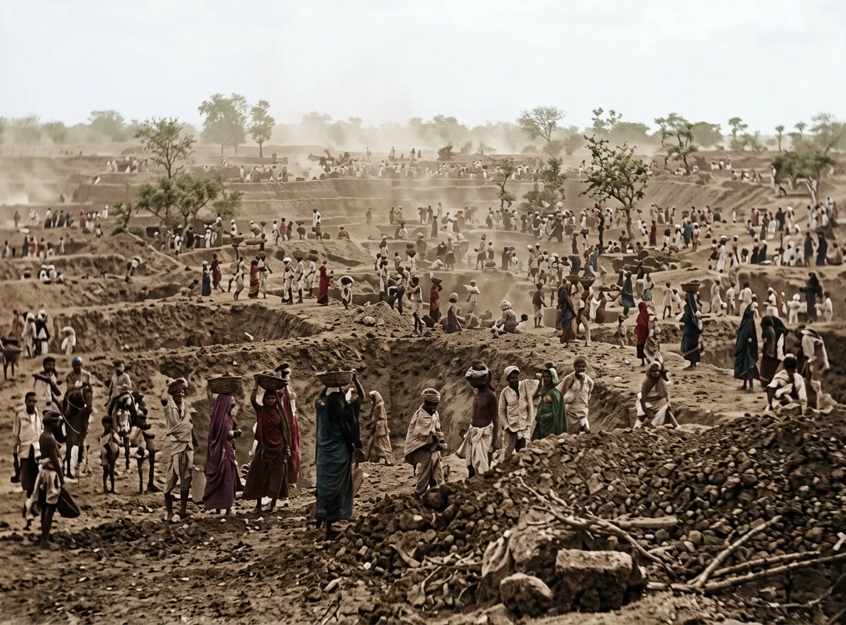 Excavating a Reservoir on Government Works, India.