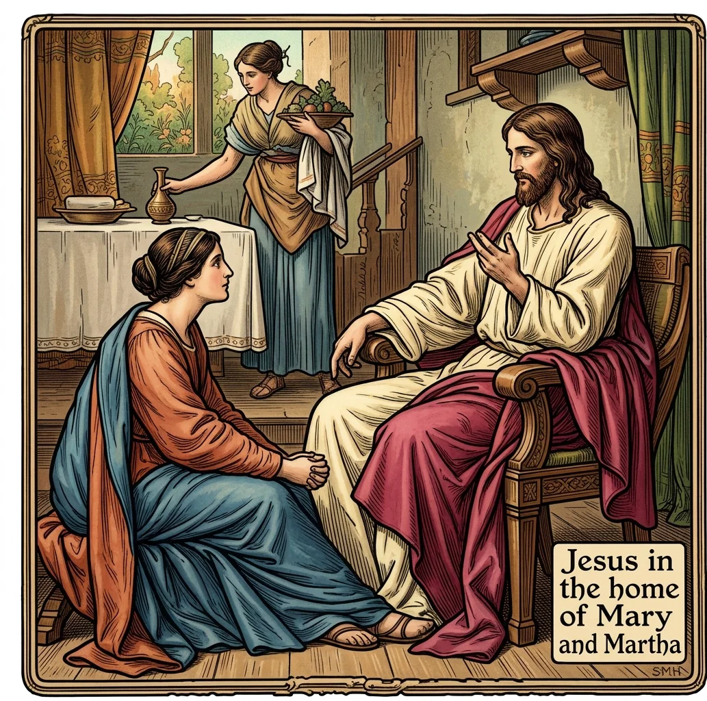 Jesus in the home of Mary and Martha