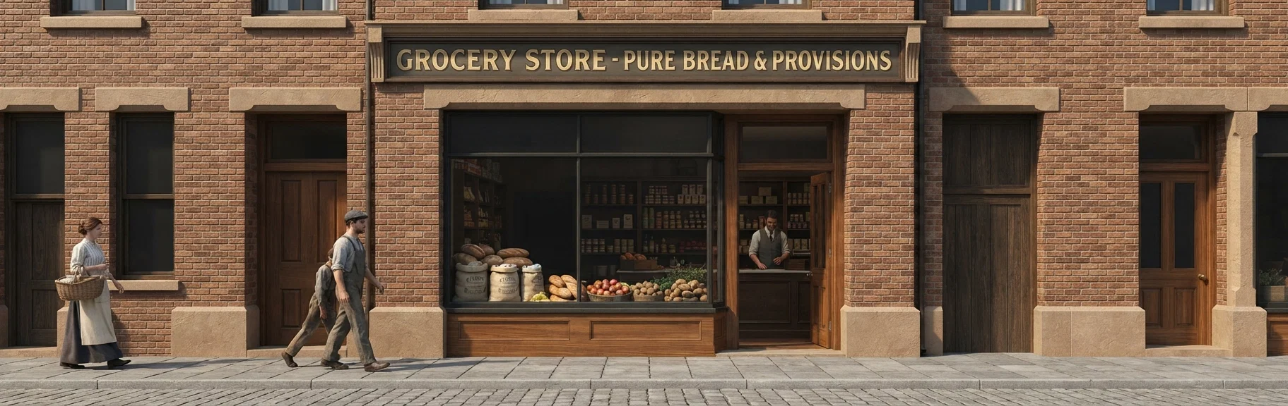 Right: The same building later converted into a grocery store. How much better to sell bread than rum, which, when it enters the home, so often "strikes the crust from the lips of the starving child"!