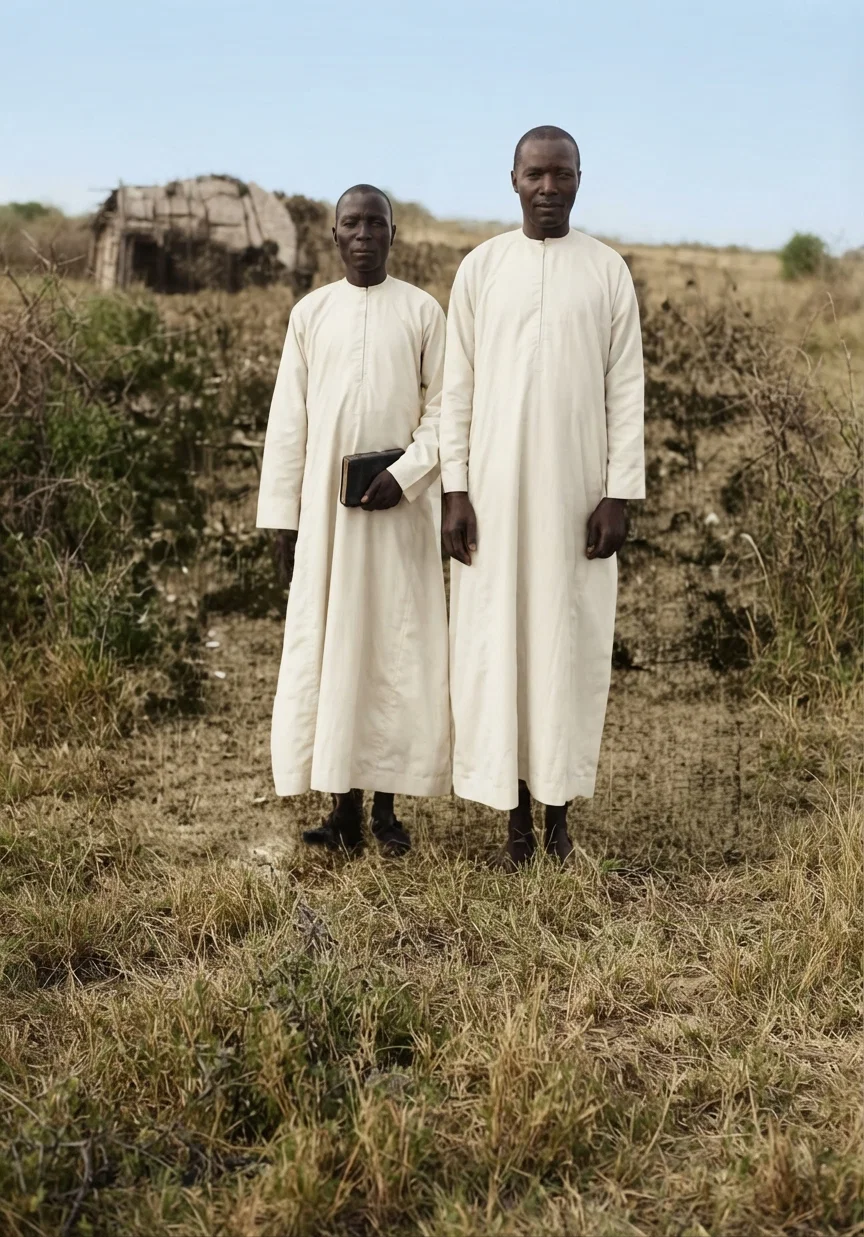 First-Fruits at Majita Mission
First-fruits! How much is represented in this word! With what joy the husbandman gathers the first ripened ears near harvest-time! These two young men thus stand forth, through the grace of God, as the first-fruits of the spiritual harvest at the Victoria Nyanza Mission Field in German East Africa. Read the story on page 13.
