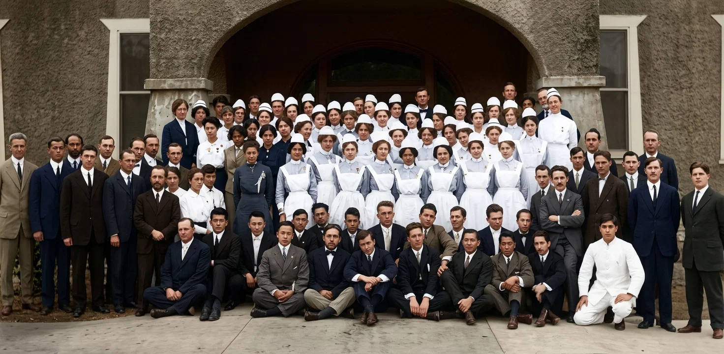 A GROUP OF MEDICAL STUDENTS AND NURSES AT LOMA LINDA COLLEGE OF MEDICAL EVANGELISTS