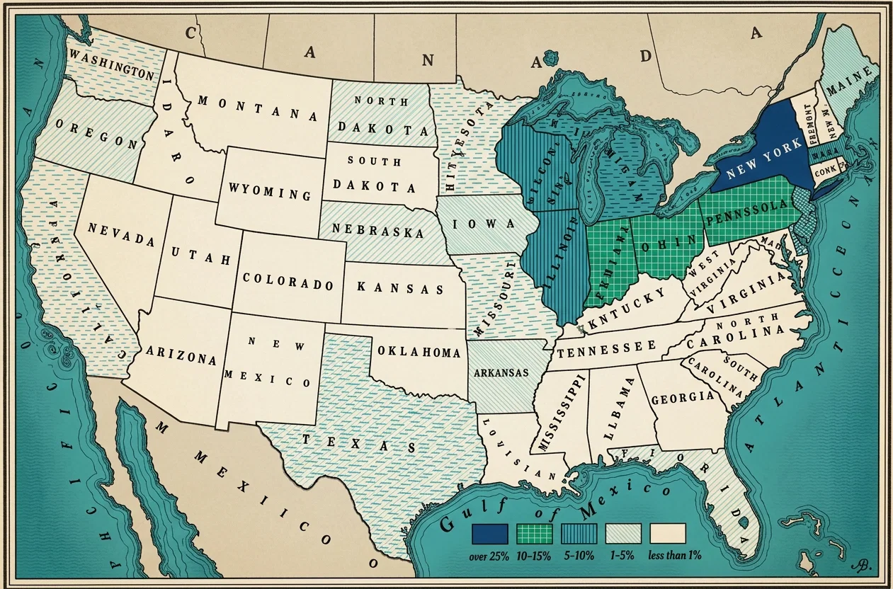 PERCENTAGE OF IMMIGRANTS GOING TO EACH STATE