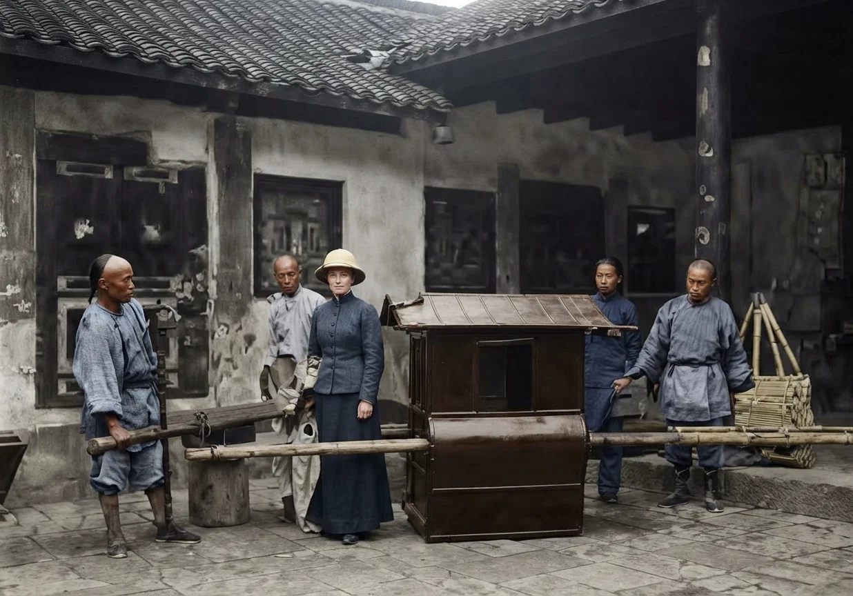 Lady missionary starting on an itinerary in Si-Chuen.