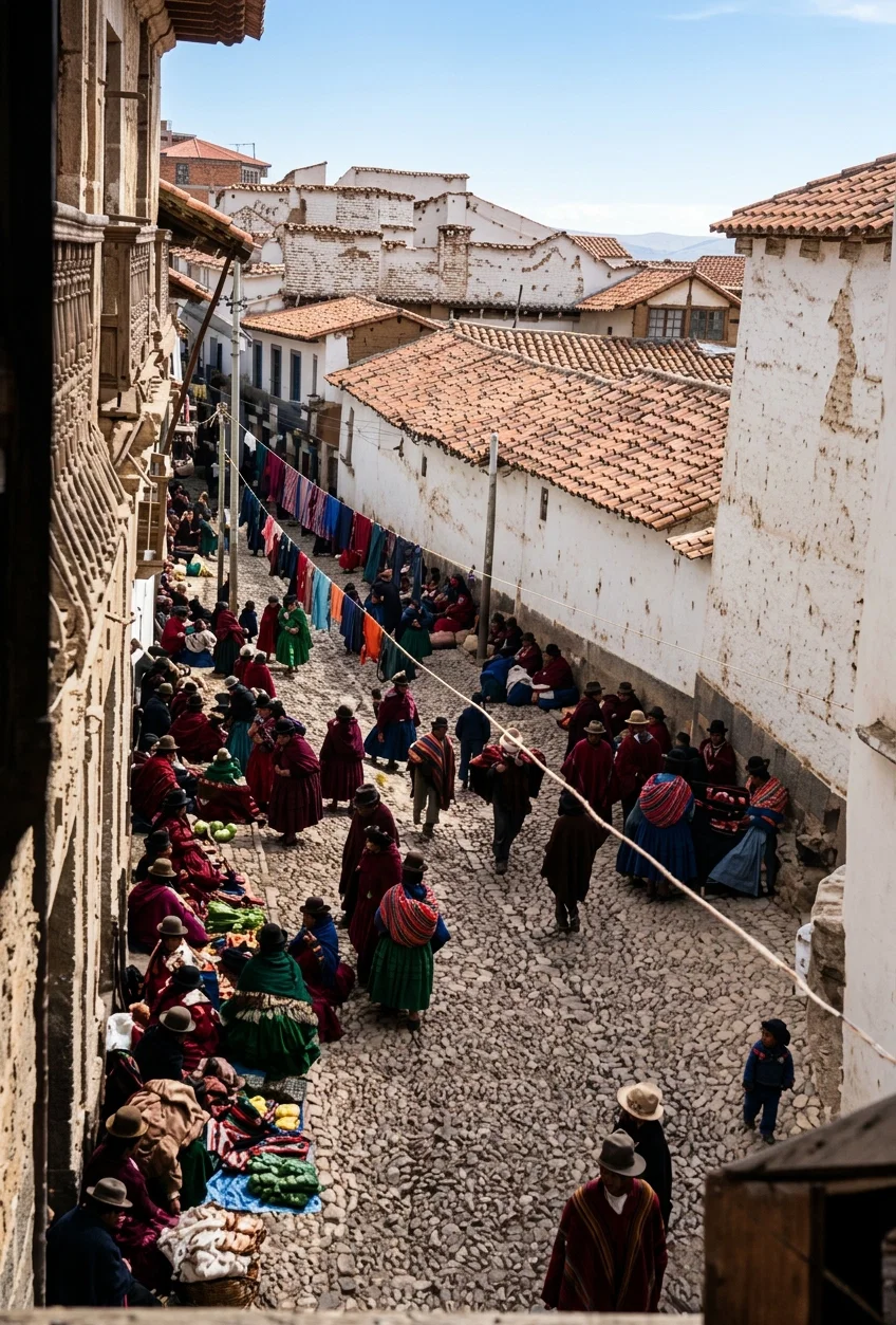 STREET SCENE, LA PAZ, FROM BALCONY OF MISSION HOME