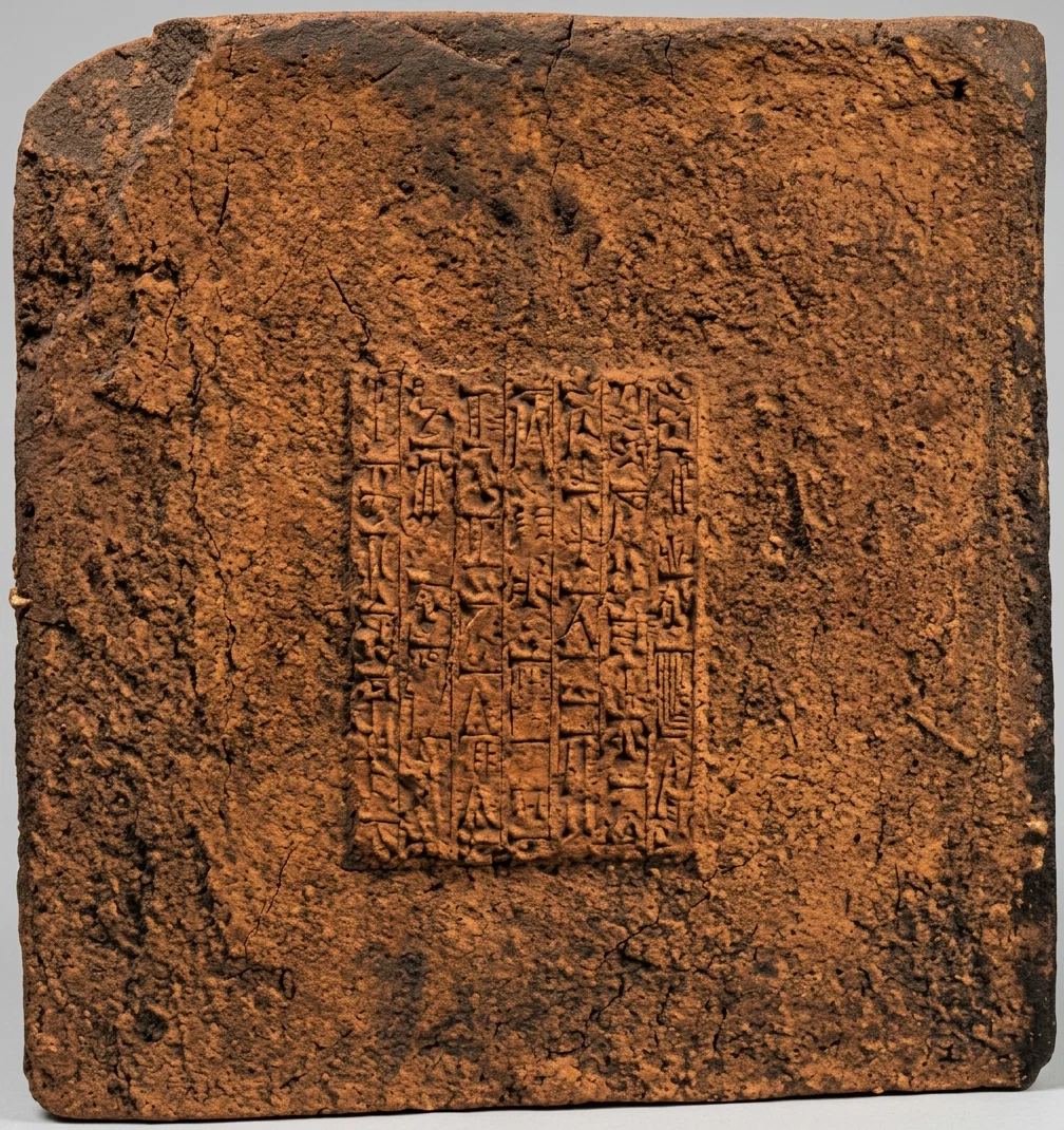 Brick of Nebuchadnezzar, now in the British Museum, upon which is stamped the King's name, as the eldest son of Nabopolassar. The brick is 13 inches square and 3 inches thick.