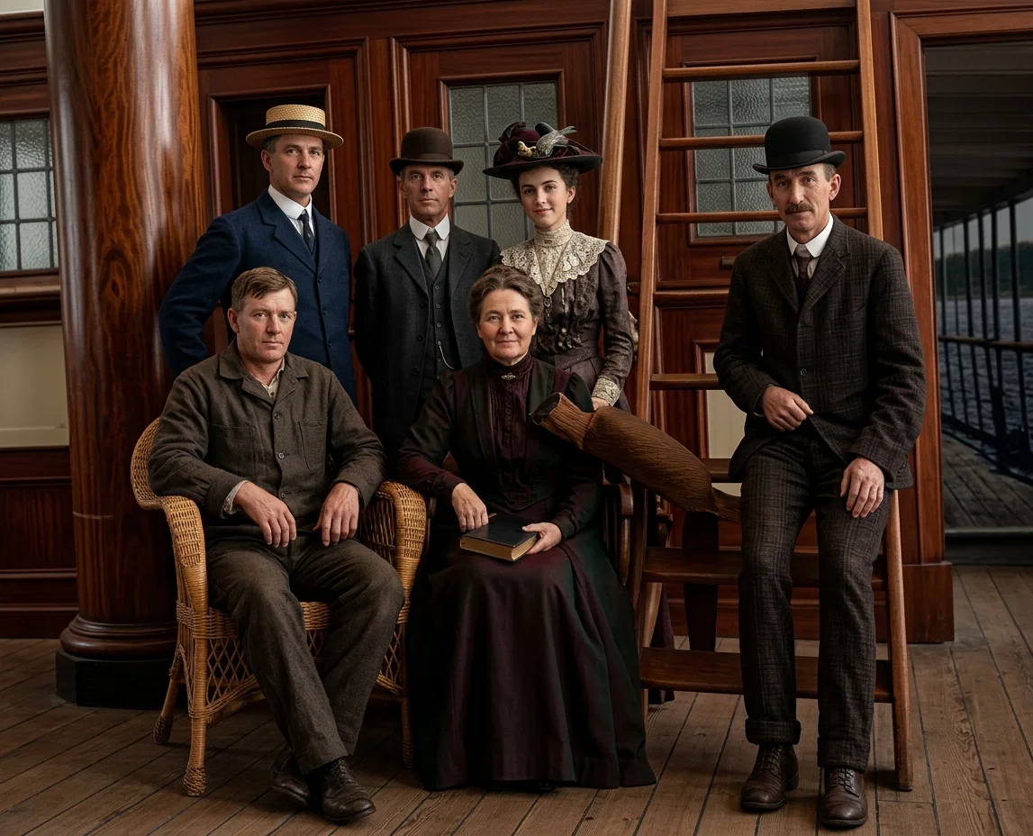 Back row, beginning at the left, R. A. Caldwell, B. L. Anderson, Miss Thompson. Front row, Brother Boreham, Sister Wilbur, Brother Wilbur.