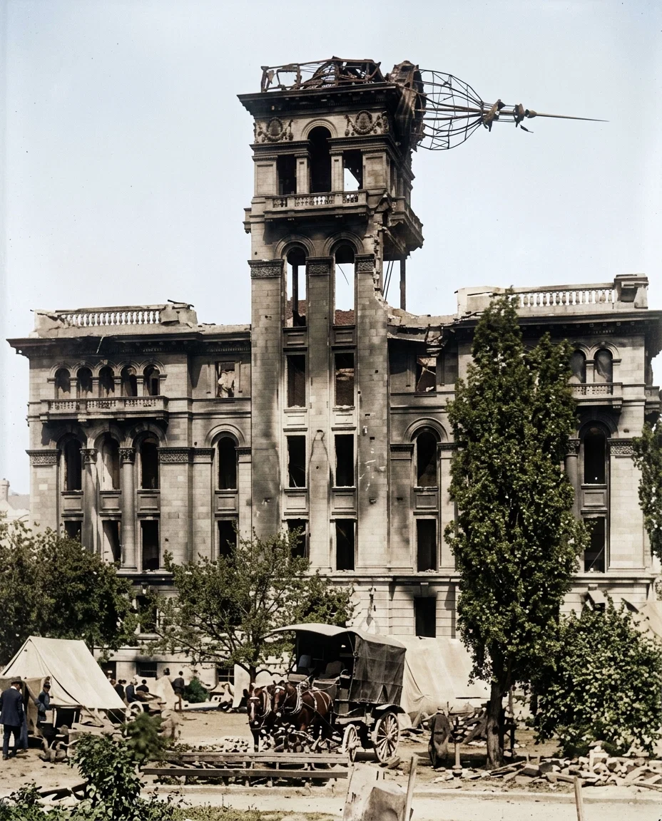 The Hall of Justice, San Francisco, on Kearney Street, between Clay and Washington Streets, facing Portsmouth Square. Note the skeleton dome.