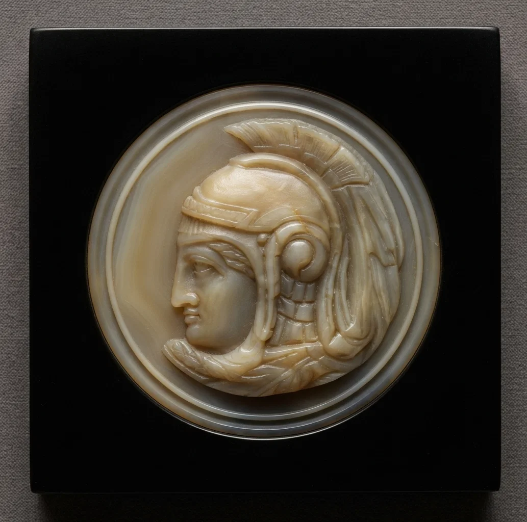 Cameo portrait of Nebuchadnezzar. A votive offering dedicated to Merodach. Engraved on a black stone.