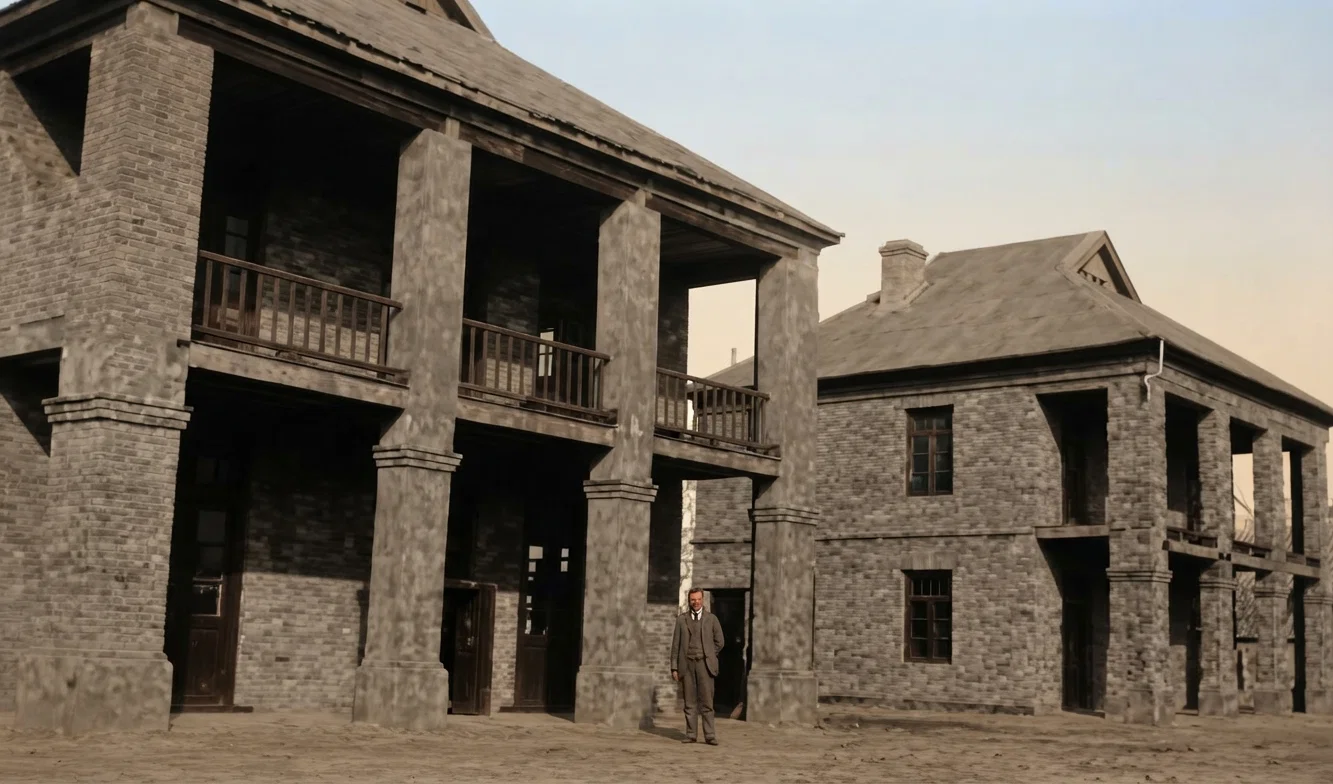 THE TWO MISSIONARY HOMES AT YEN-CHENG, HONAN. J. J. WESTRUP ON VERANDA