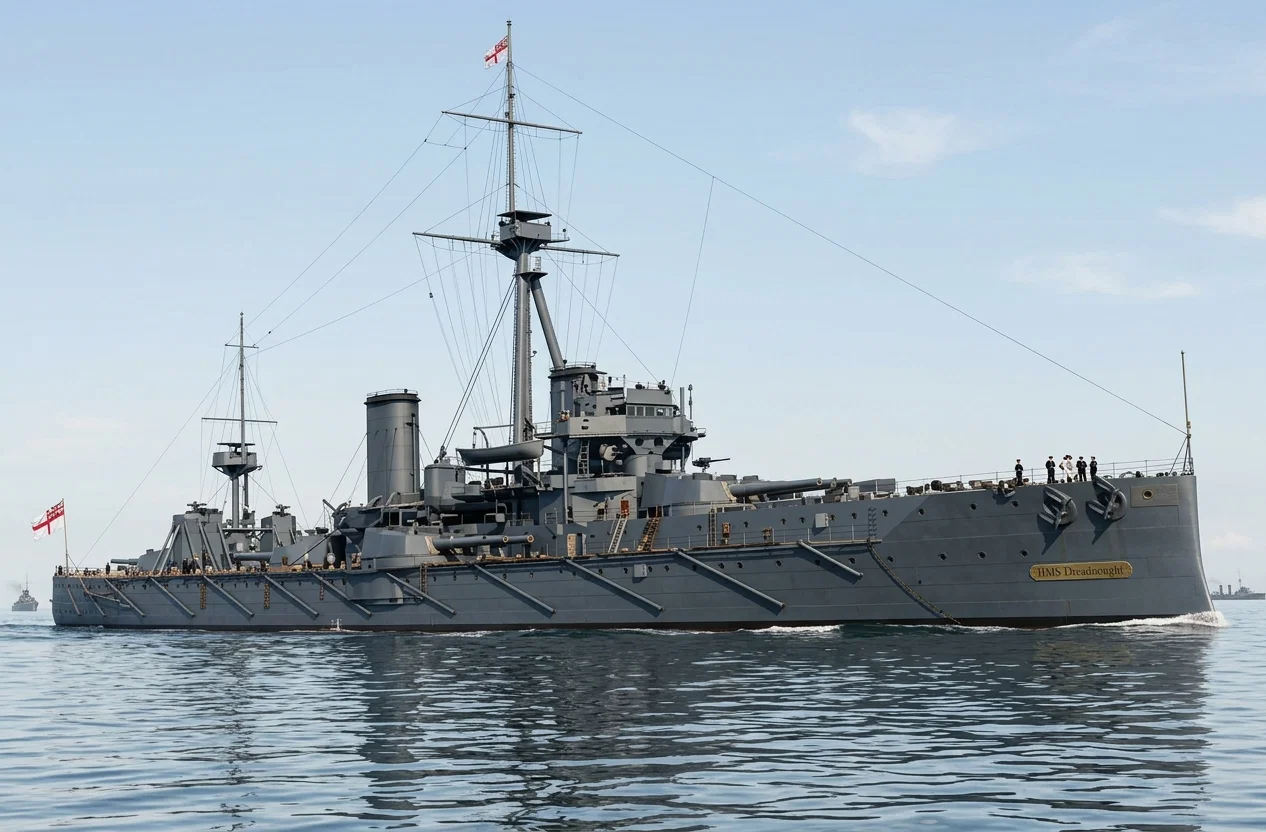 H. M. S. "Dreadnought." The vessel marked the new type of battle-ship.