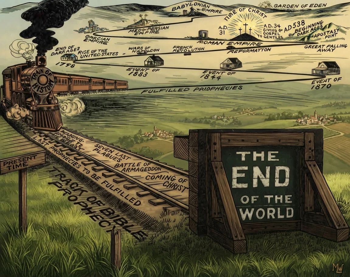 NEARING THE TERMINAL. THE TRAIN OF HISTORY, ALWAYS ON TIME, WILL SOON COMPLETE ITS LONG JOURNEY