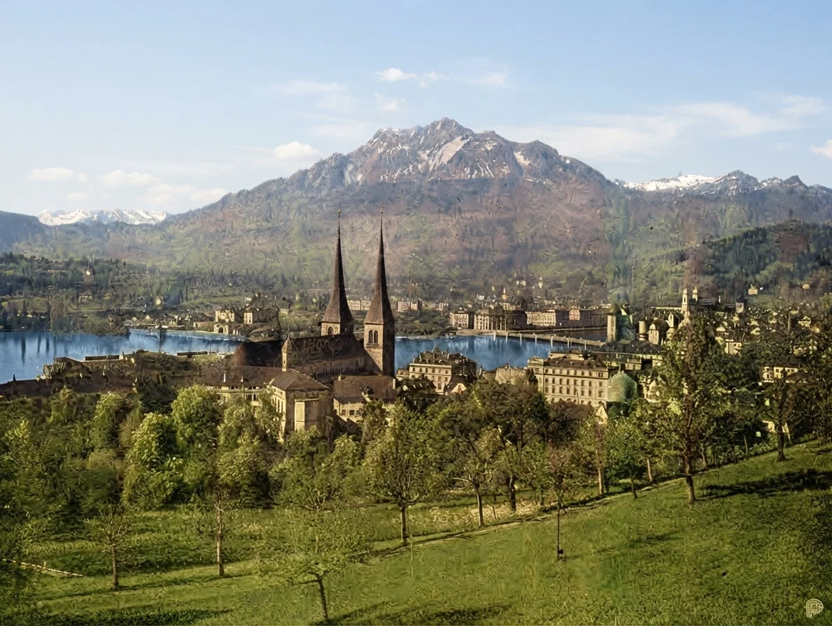 Lucerne on the Four-canton Lake, Mount Pilate in the Background.