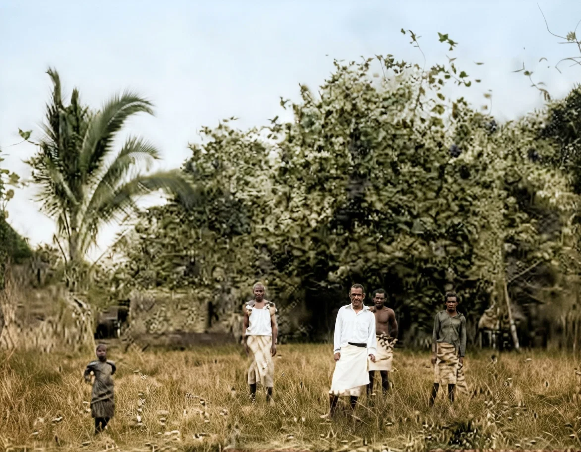 Group of Fiji Natives. Ambrose, the roko, central figure in the foreground.