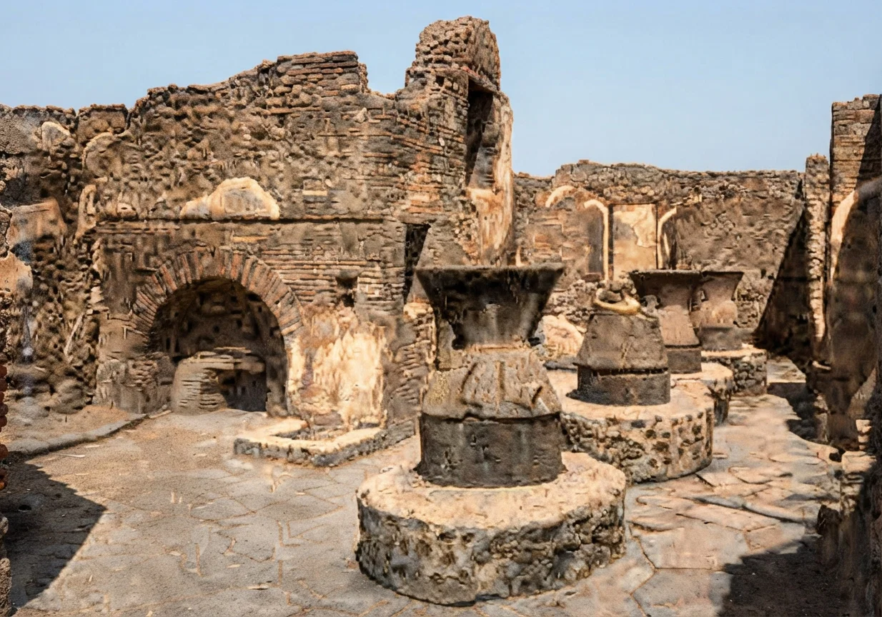 A Court in Pompeii, exhumed from the ashes of Vesuvius, which covered it in A.D. 79. About one-half of the city has now been excavated. Many works of art have been found. About 2,000 of its inhabitants perished. As light ashes covered the city, filling all empty spaces, it did little harm, practically sealing over the whole town, and preserving its contents.