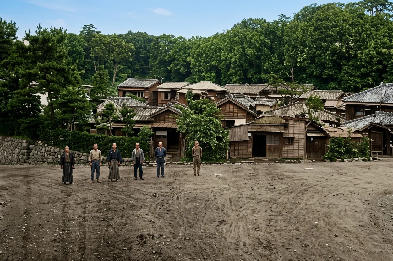 FRONT VIEW OF LOT IN TOKYO—MEN STANDING ON ROAD
ABOVE LOT