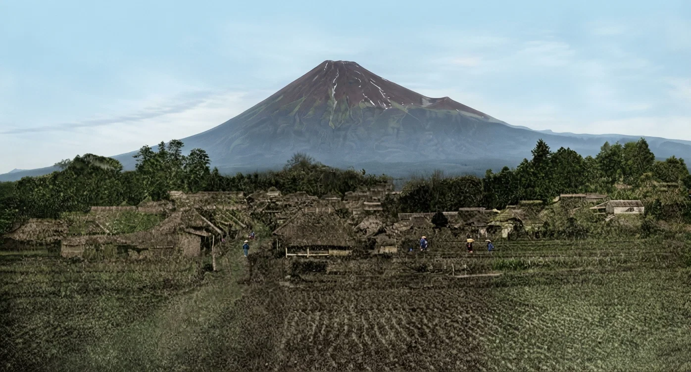 Fujiyama, or Fuji-no-Yama, or Fuji -San, the Sacred Mountain of Japan.
