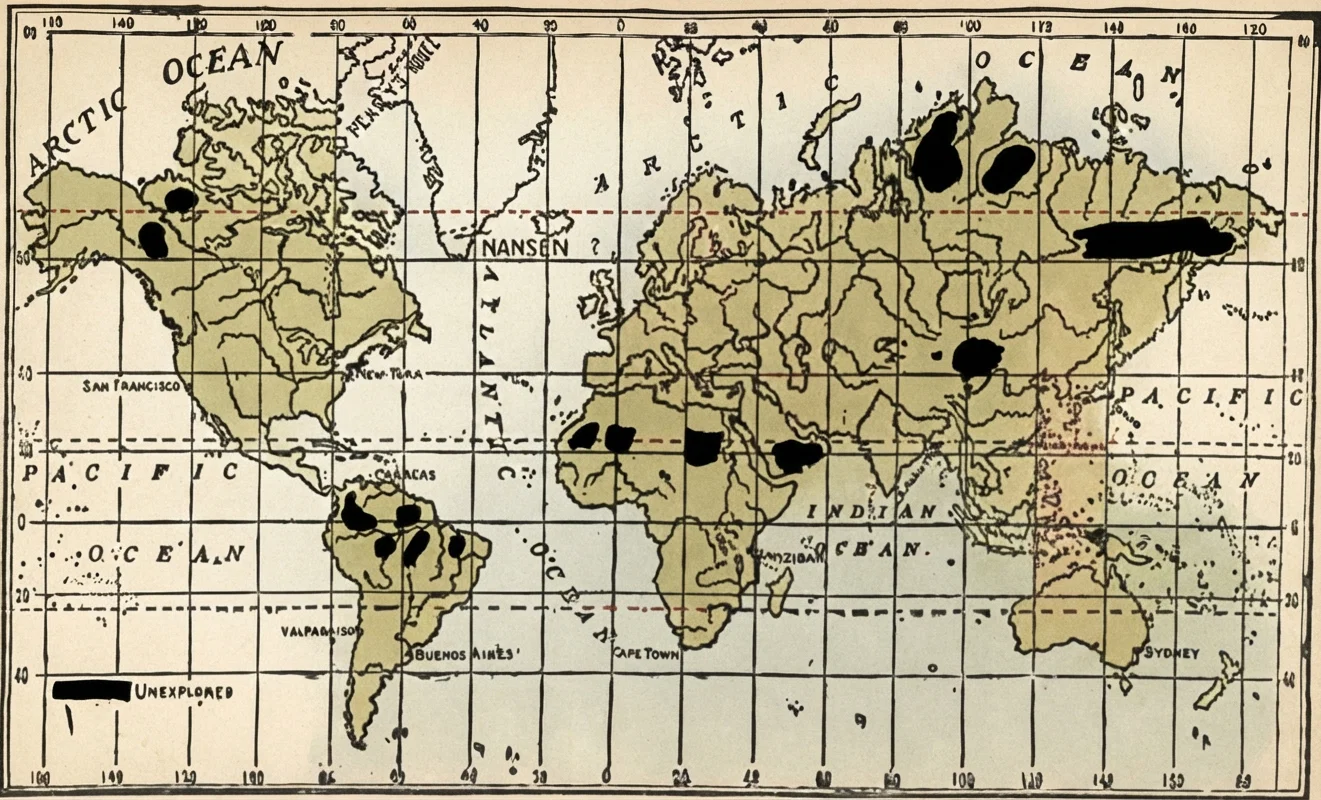Map Showing Unknown Parts of World.
