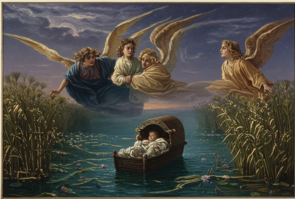 GUARDIAN ANGELS WATCHING OVER THE INFANT MOSES