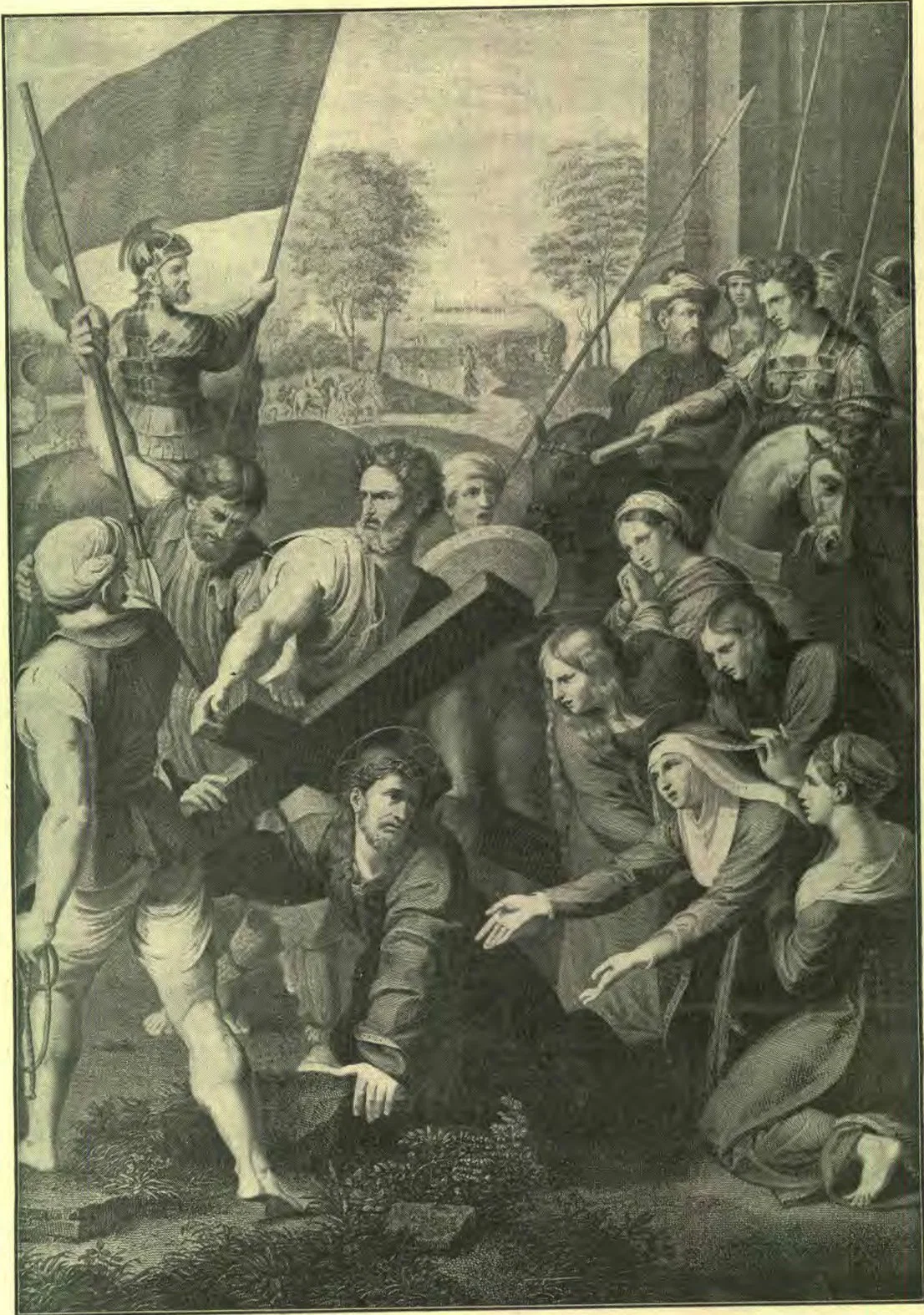 "And they took Jesus, and led Him away. And He bearing His cross went forth."