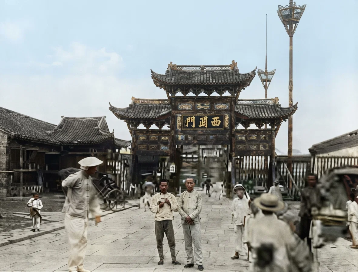 This is the viceroy's Yamen gate, Nanking. Notice its elaborate decorations.