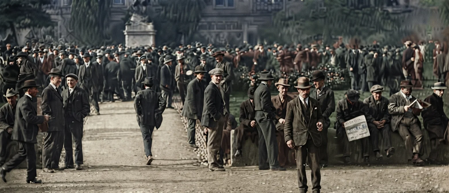 ARMY OF UNEMPLOYED, DISCONTENTED MEN Illustrative of what may be seen in every nation of the world