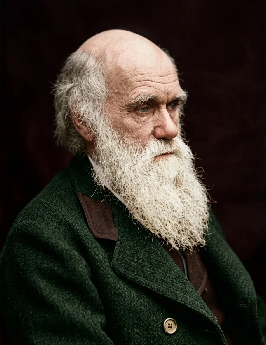 Charles Darwin, who in his "Descent of Man" and his "Origin of Species" taught that man developed from a monkey
