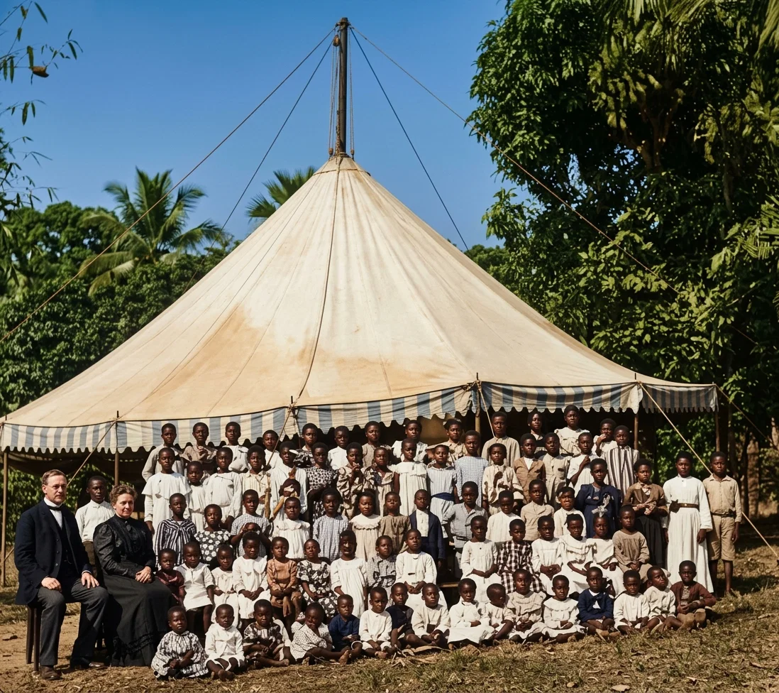 THE TENT WHICH IS SERVING TEMPORARILY FOR A SCHOOL BUILDING AT FREETOWN, SIERRA LEONE, WEST AFRICA