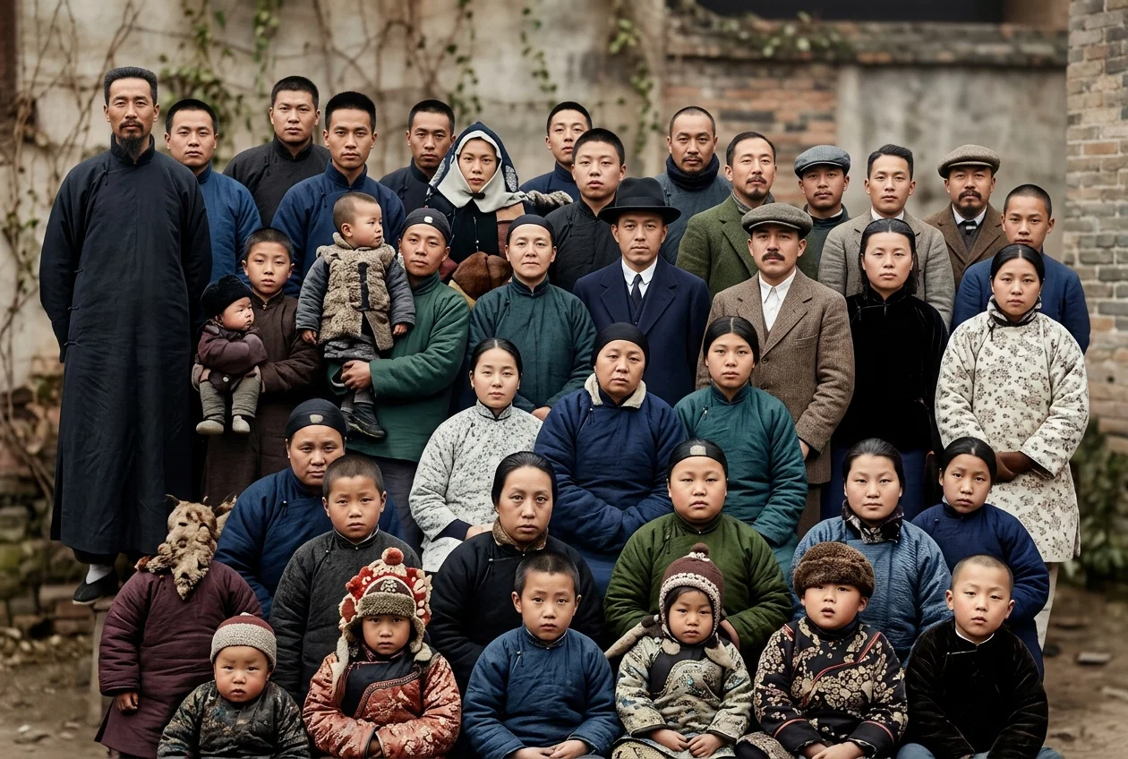 GROUP OF BELIEVERS ATTENDING THE CHANG-SHA BIBLE INSTITUTE. EVANGELIST, AND TEACHER OF GIRLS’ SCHOOL MARKED WITH AN X; CANVASSERS WITH A V