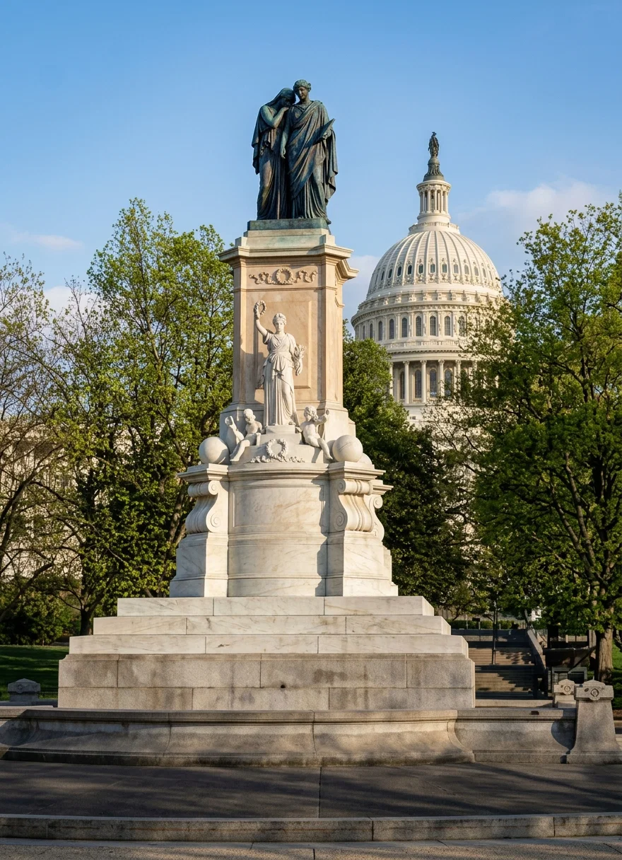 THE PEACE MONUMENT — DOME OF THE CAPITOL IN THE BACKGROUND