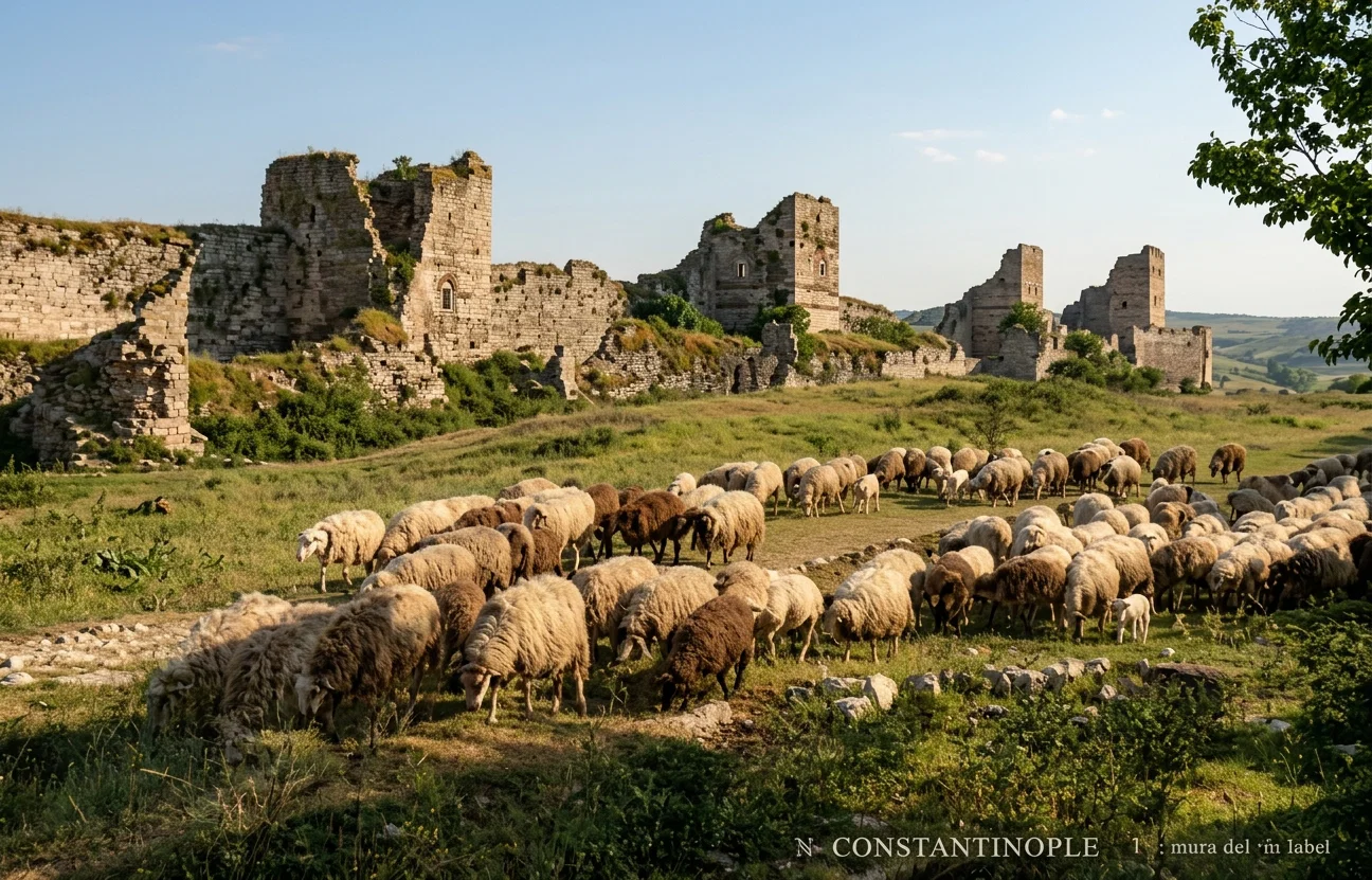 PART OF THE ANCIENT WALL BUILT BY CONSTANTINE THE GREAT, SEPARATING CONSTANTINOPLE FROM THE EUROPEAN MAINLAND