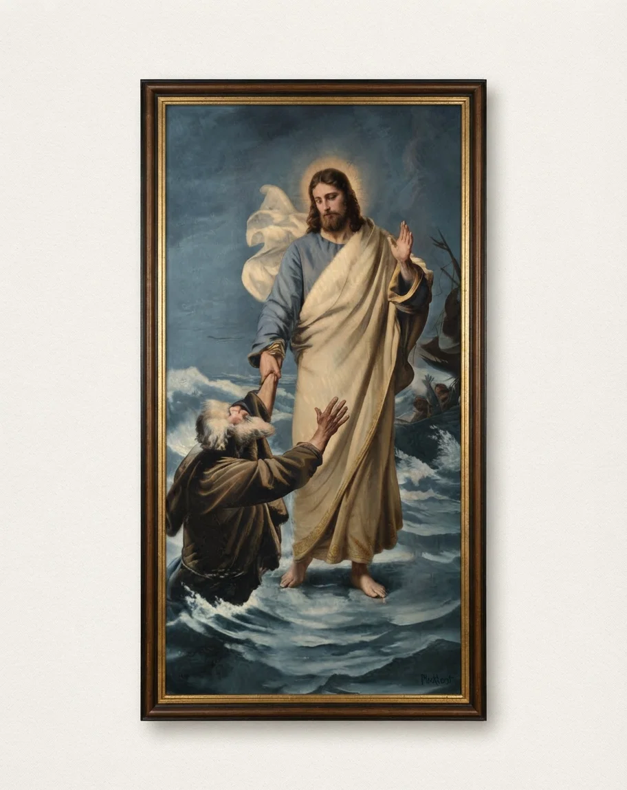 CHRIST SAVING PETER. From Plockhorst's Painting.