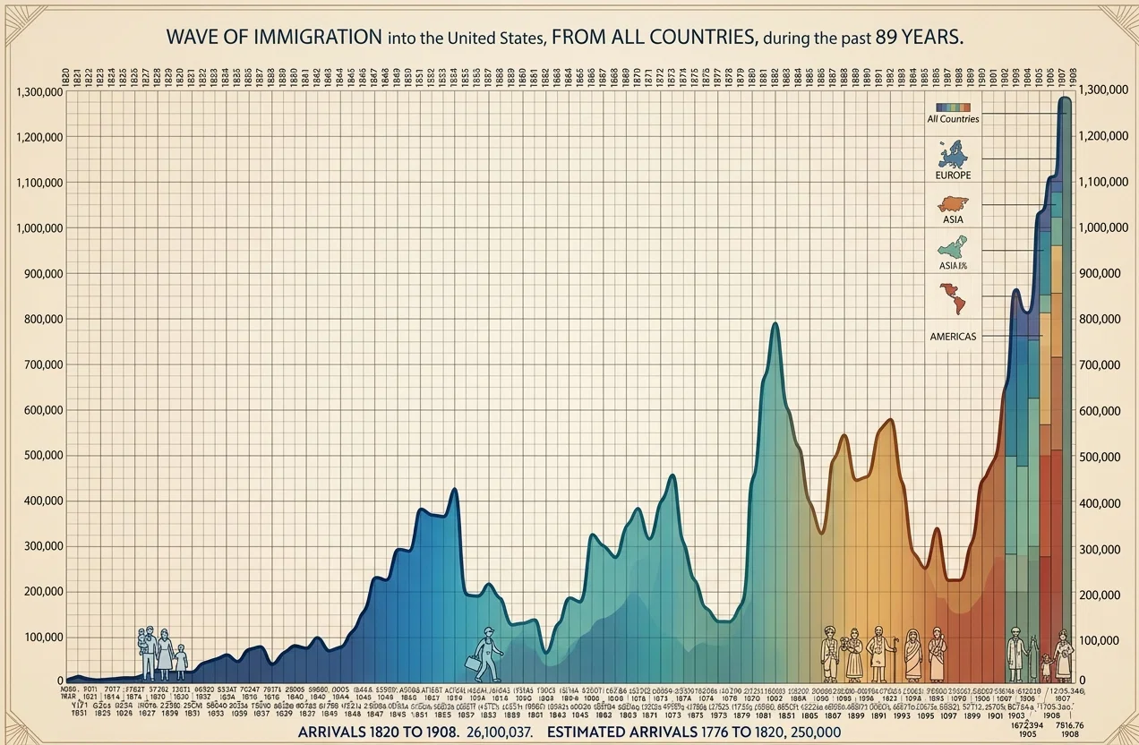 WAVE OF IMMIGRATION into the United States, FROM ALL COUNTRIES, during the past 89 YEARS.