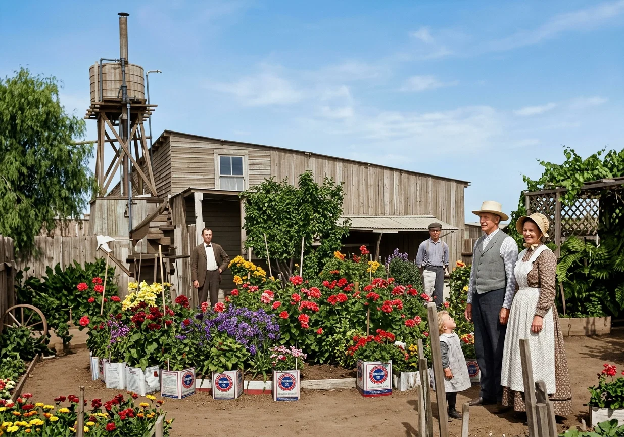 IN THE FLOWER GARDEN (BROTHER AND SISTER J. V. WILLSON AT THE RIGHT)
