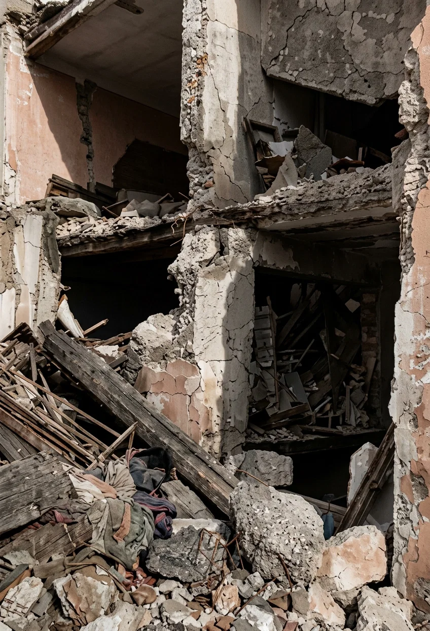 A Victim: Incased in Ruins.