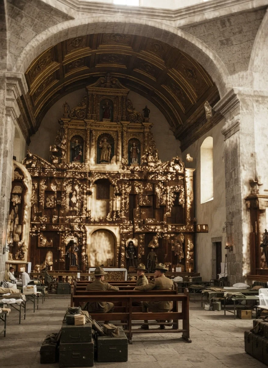Nave of Church in Manila, Used as a Hospital by American Troops.