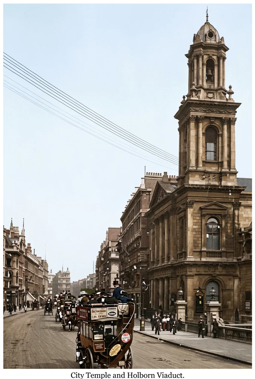 City Temple and Holborn Viaduct.