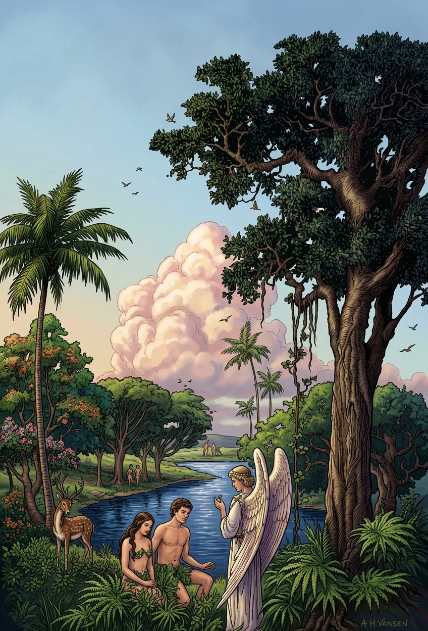 Our first parents were happy in the Garden of Eden before the entrance of sin.