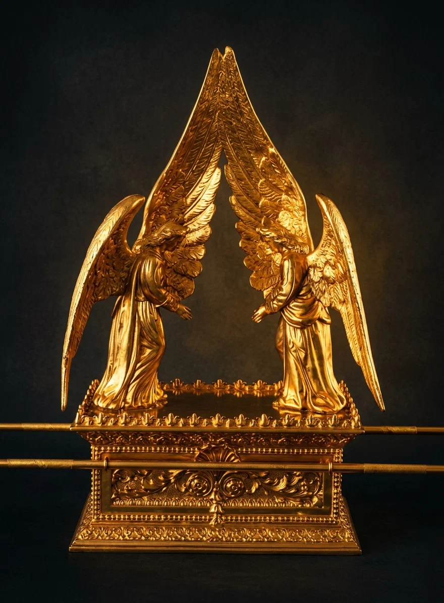 “Ark of the Covenant,” within which were the Tables of the Testimony, the Ten Commandments, and over which was the Mercy-seat. Over the Mercy-seat were the overshadowing Cherubim. Between the Cherubim was the Shekinah, the visible symbol of God’s Presence.