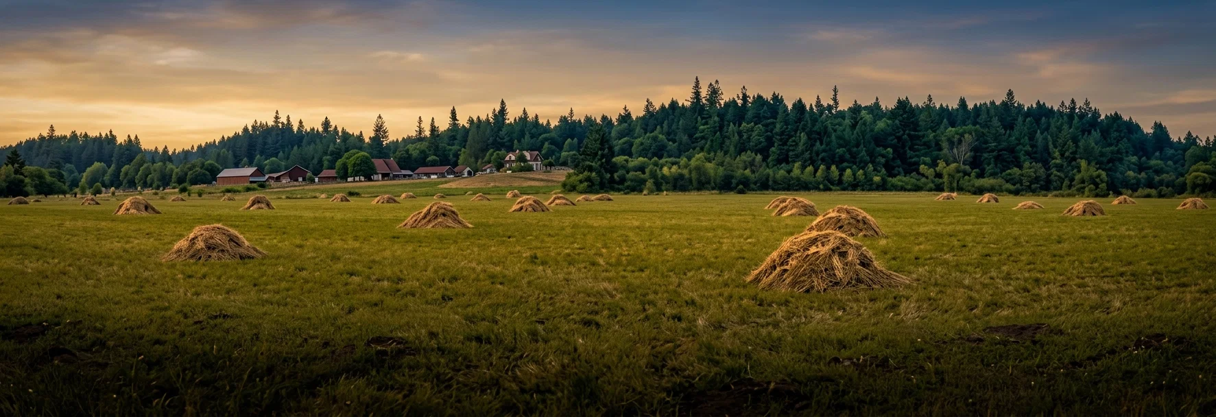 Across the Alfalfa Meadow Toward the Buildings and Forest