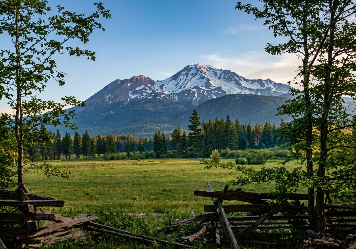 Black Butte and Mount Shasta, in Northern California.