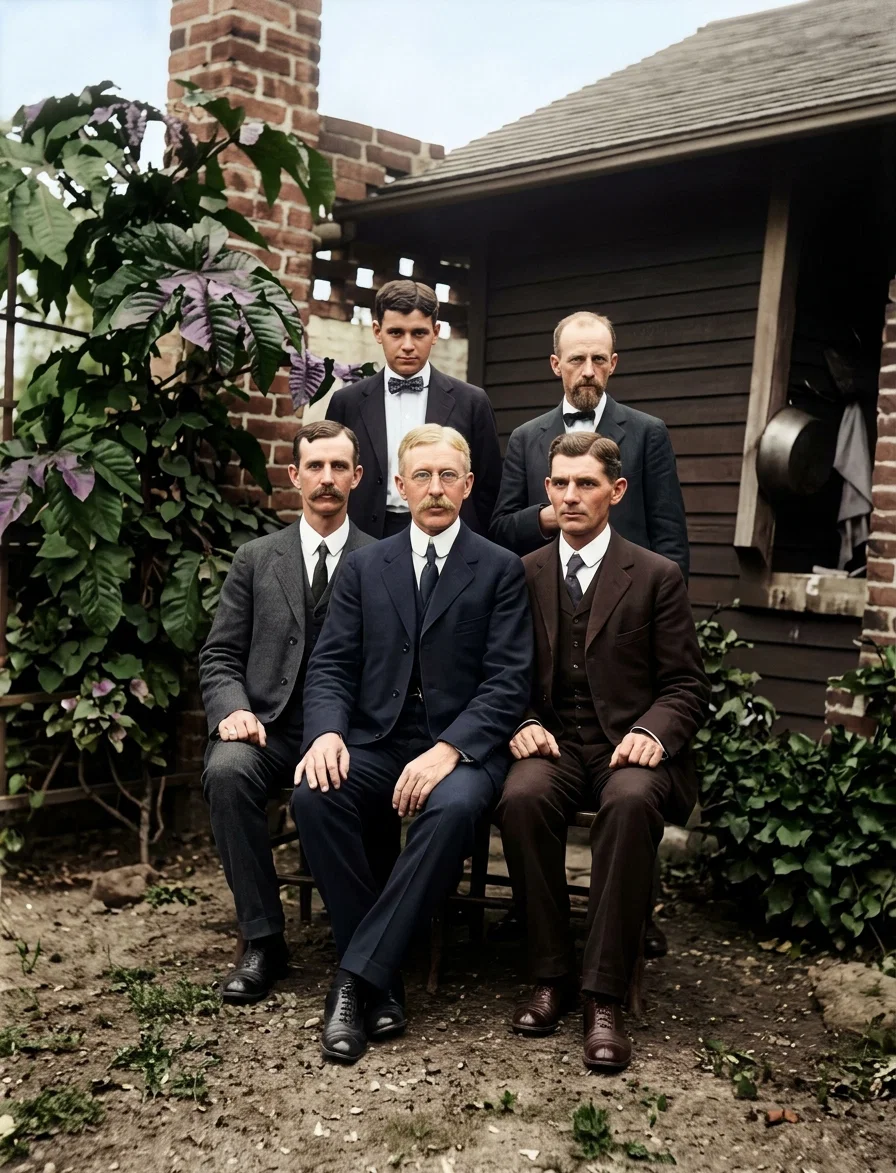 Front row, from left to right, Brethren Yarnell, Town, and Brown; back row, from left to right, Brethren Robinson and Green.