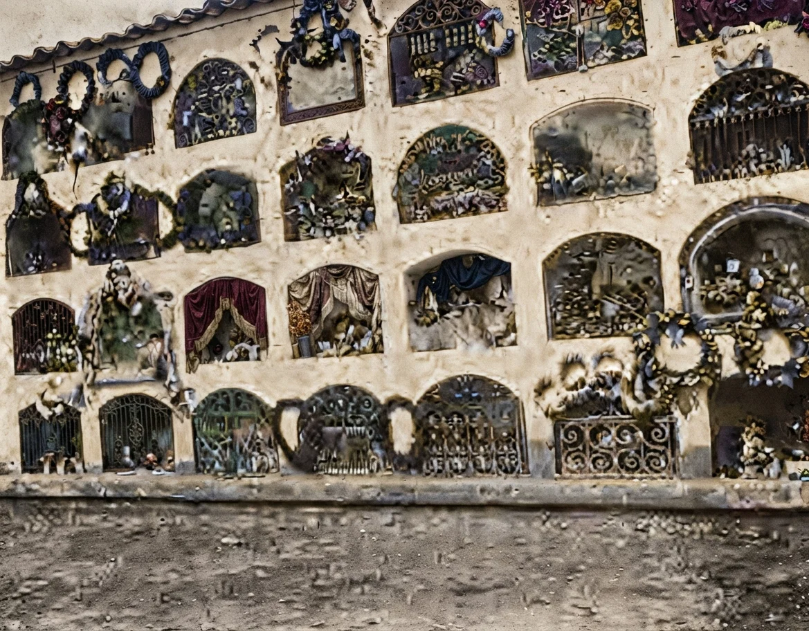 A closer view of these peculiar burial vaults, in which bodies are deposited for a specified time.