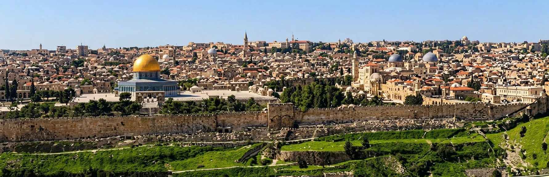 Modern Jerusalem. The large dome in the foreground is the Mosque of Omar, which occupies the ground of the ancient temple.