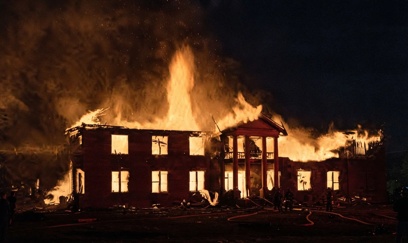 PACIFIC PRESS BUILDING DURING THE FIRE.