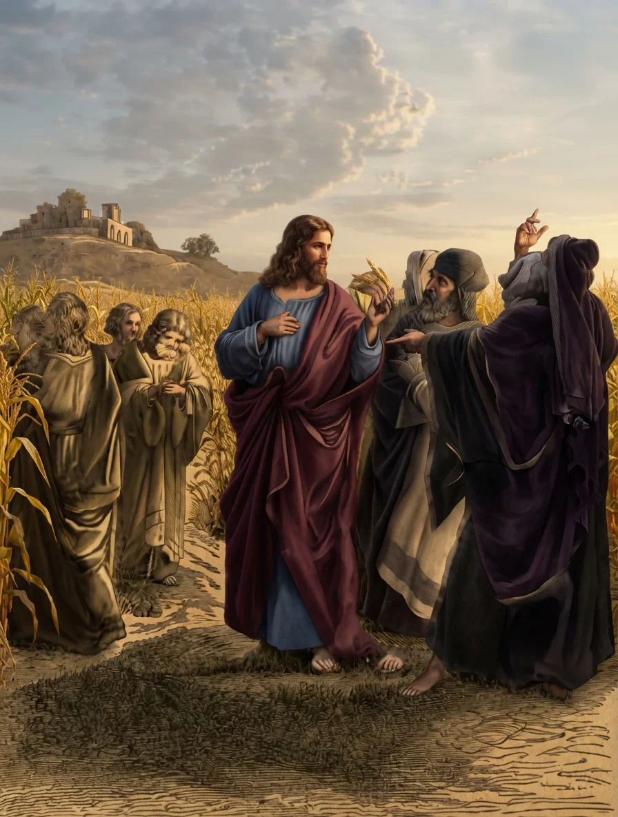 HE WENT THROUGH THE CORN FIELDS ON THE SABBATH DAY.
