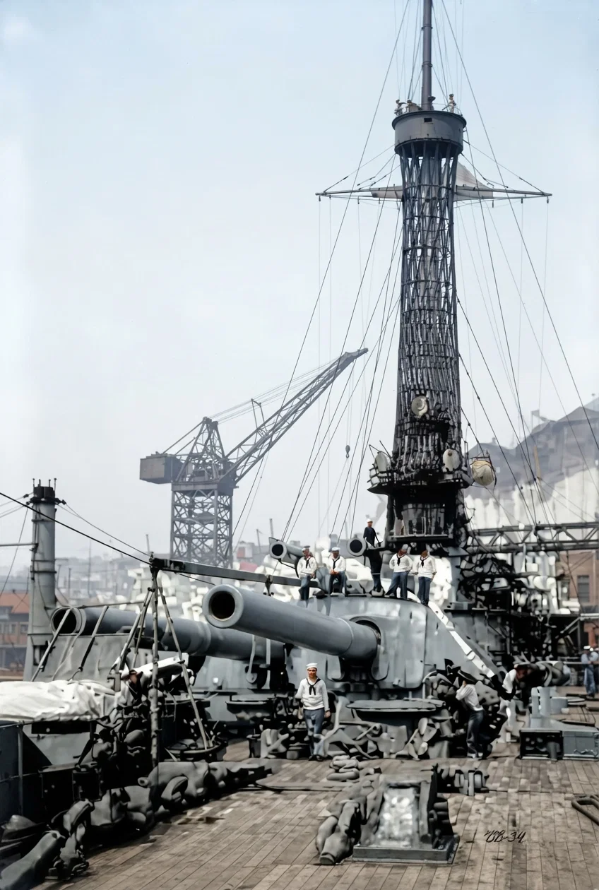 U.S. DREADNOUGHT NEW YORK PREPARING TO SAIL FOR VERA CRUZ