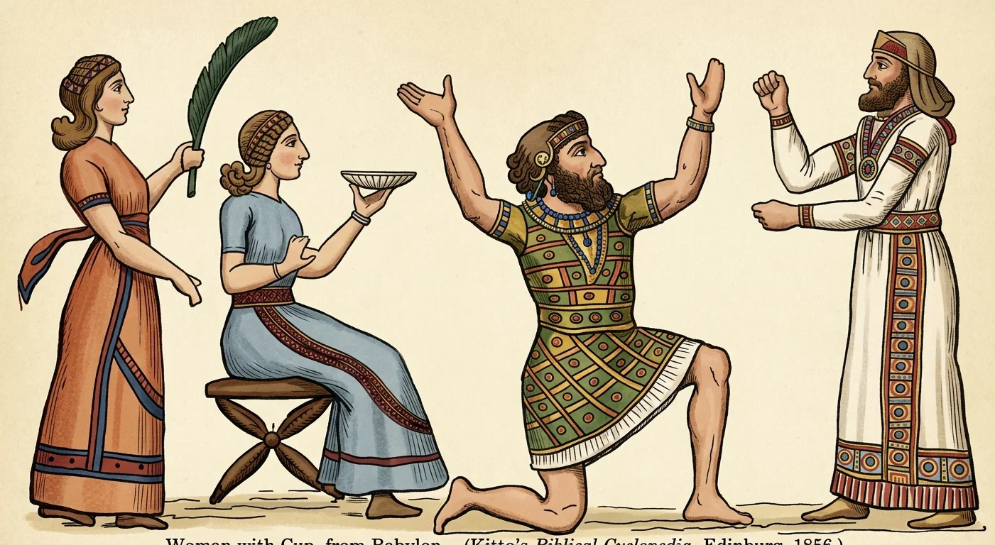 Woman with Cup, from Babylon. (Kitto's Biblical Cyclopedia, Edinburg, 1856.)