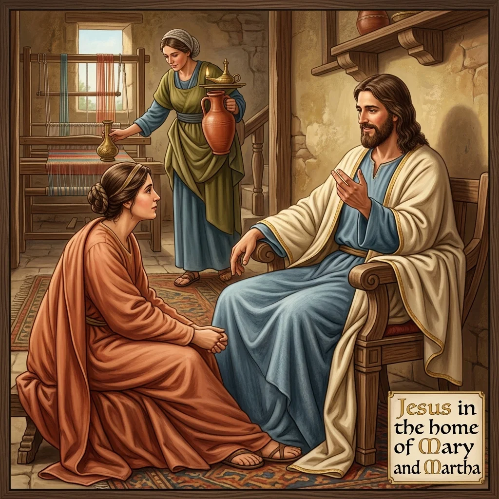 Jesus in the home of Mary and Martha