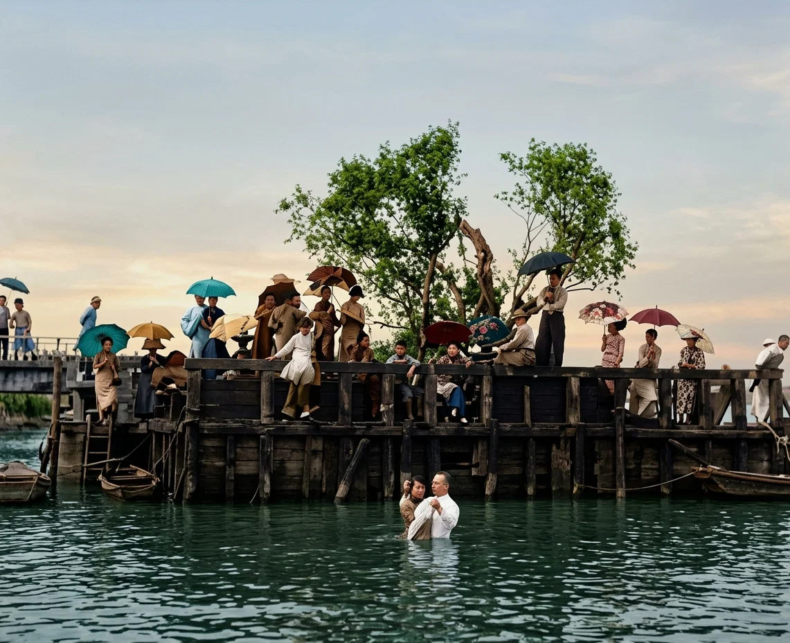 DR. A. C. SELMON PERFORMING A BAPTISM IN THE WHANGPOO RIVER, NEAR SHANGHAI